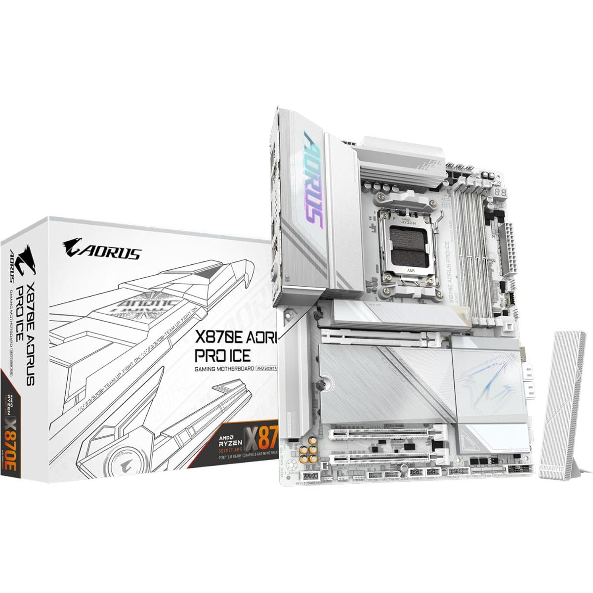 GIGABYTE X870E AORUS PRO ICE (Wi-Fi 7) AMD RYZEN 7000 8000 9000 Series AM5/DDR5/PCIe 5.0/4xM.2 - ATX Gaming Motherboard GIGABYTE X870E AORUS PRO ICE (Wi-Fi 7) AMD RYZEN 7000 8000 9000 Series AM5/DDR5/PCIe 5.0/4xM.2 - ATX Gaming Motherboard